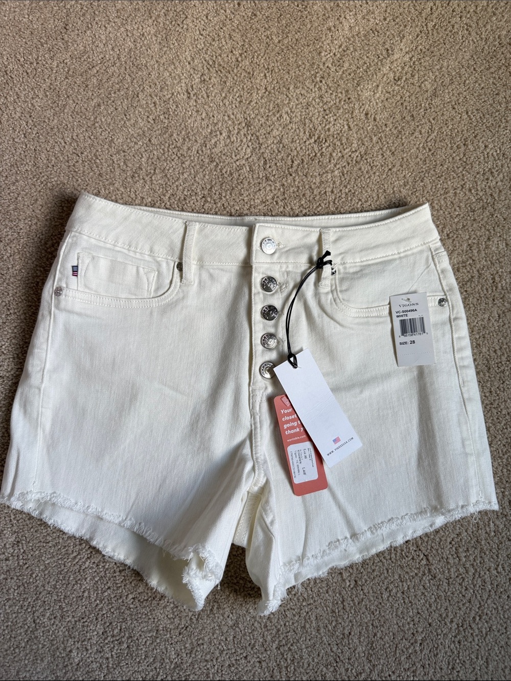 Vigoss Off-White High-Rise Button-Fly Denim Shorts